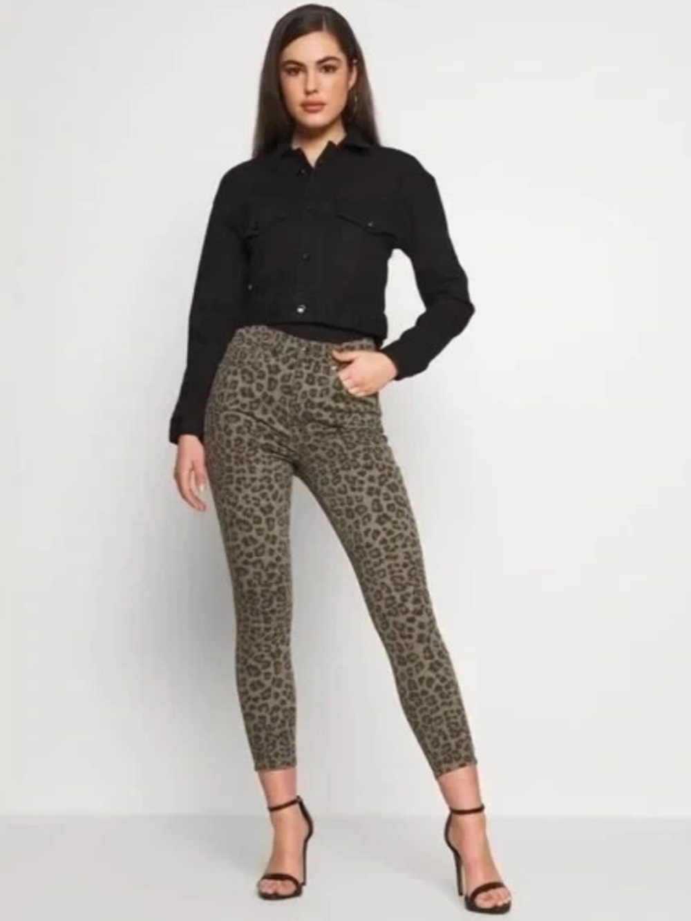 Good American | Women’s Olive Green/Black Leopard Print Good Waist Crop Jeans 28 - Picture 16 of 16